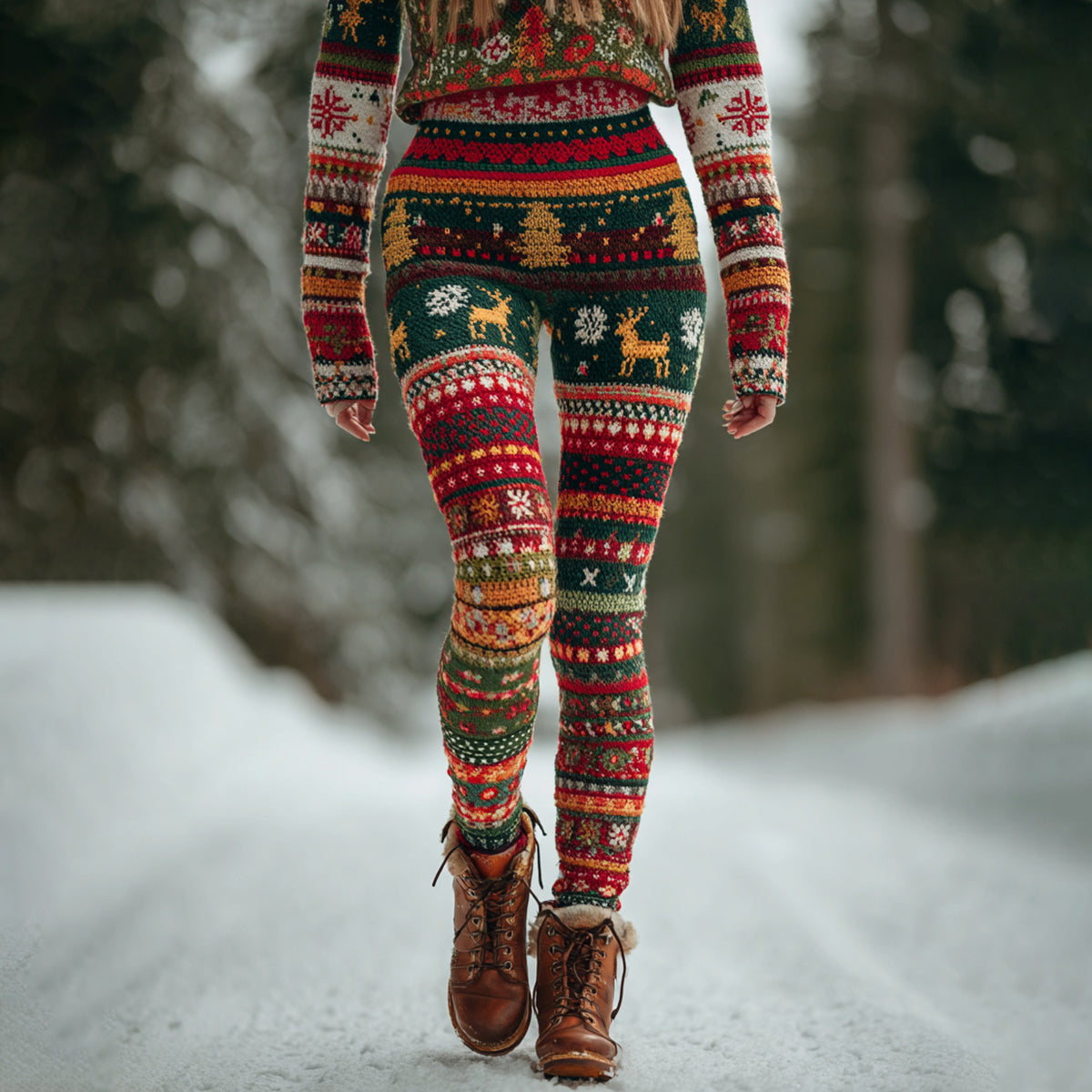 Women's Christmas Elements Fairman Island Print Sports Stretch Leggings artswardrobe