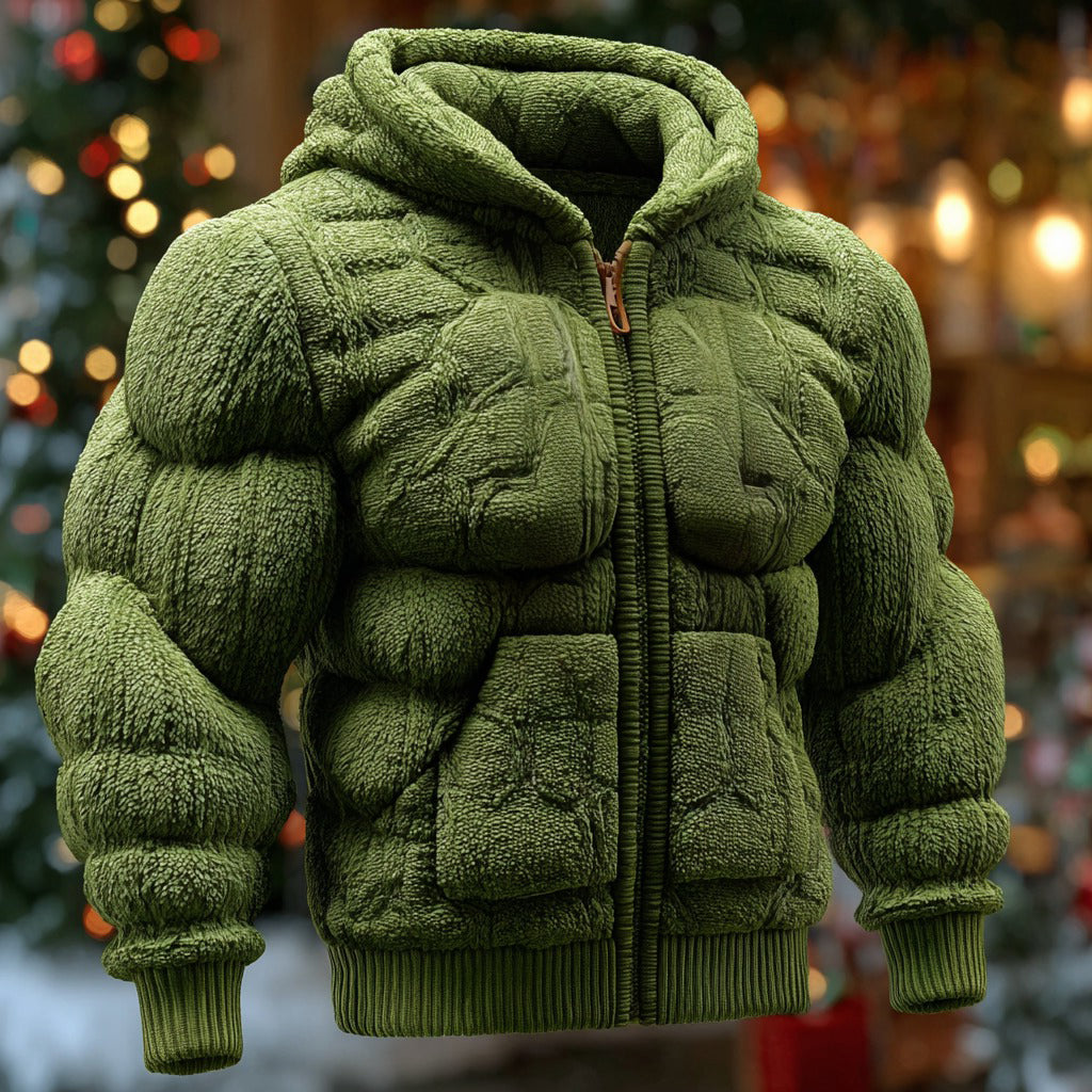Line Art Knitted Warm Men's Zip-up Hooded Sweater artswardrobe