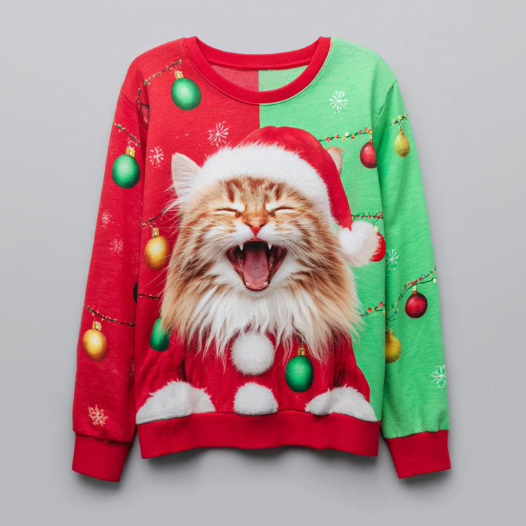 Women's Christmas Cat Comfortable Crew Neck Sweatshirt elevenforest