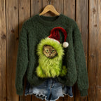 Christmas Monster Angry Cat Cozy Knit Sweater elevenforest