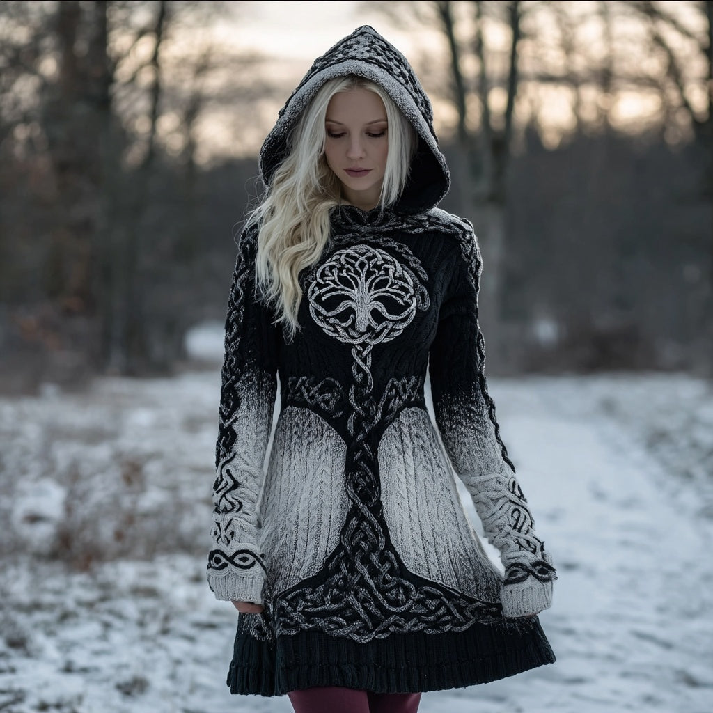 Vintage Tree Of Life Viking Inspired Gradient Sweater Dress artswardrobe