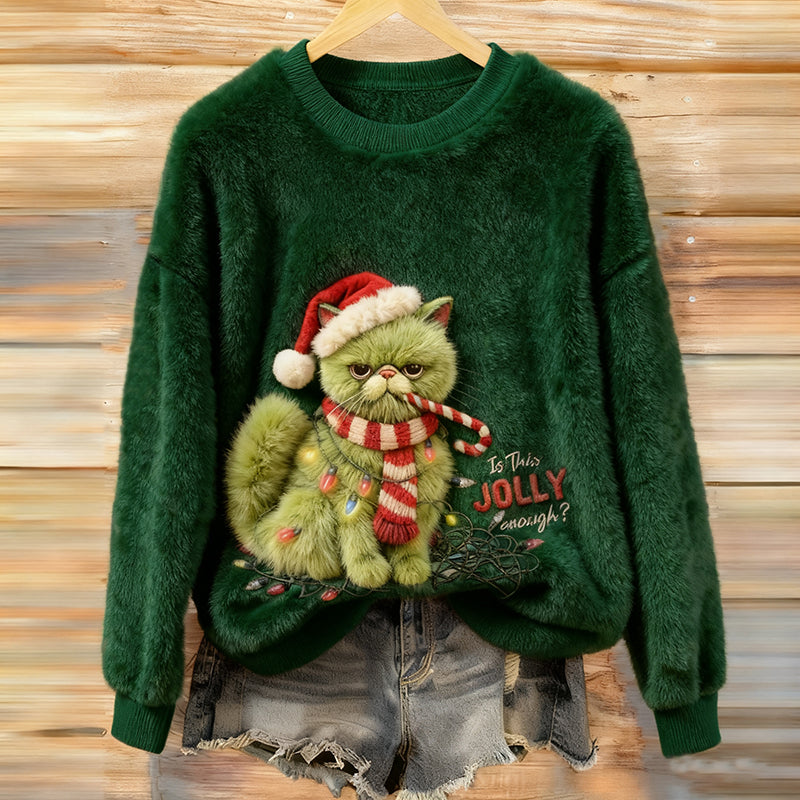 Funny Christmas Tree Kitten Art Plush Pattern Sweater elevenforest