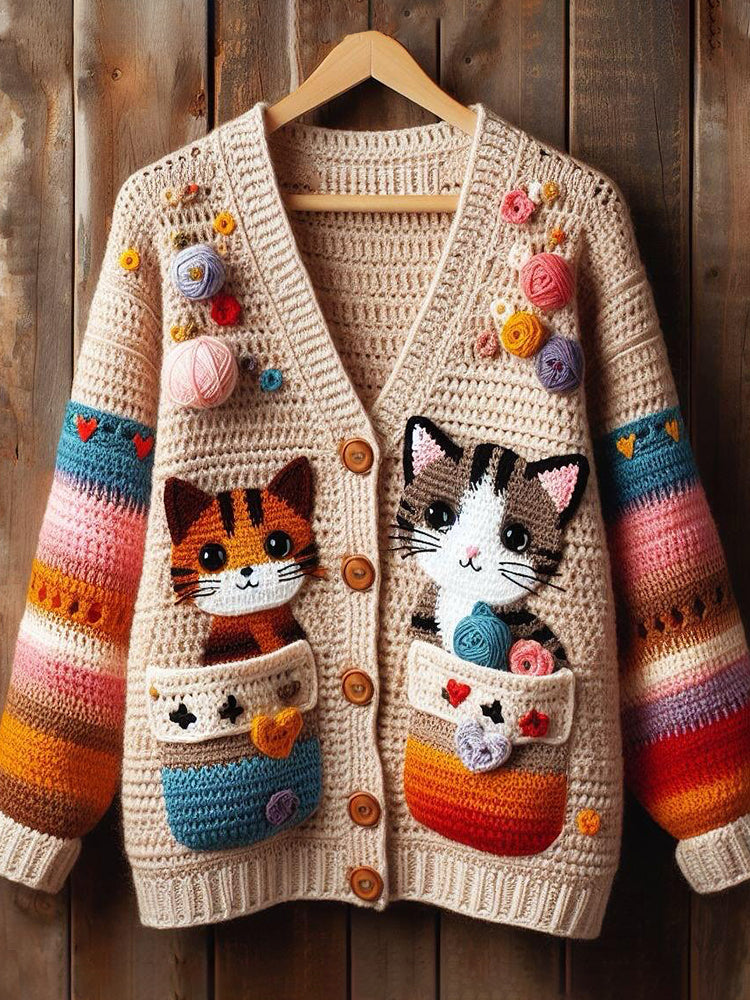Cute Cats Pattern Soft Knit Cardigan elevenforest