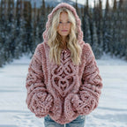 Women's Vintage Viking Celtic Knot Pattern Cozy Knit Hoodie Sweater artswardrobe