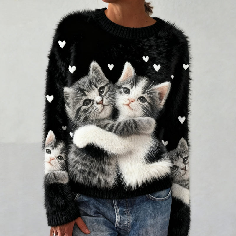 Women's Cute Cat Pattern Cozy Knit Sweater elevenforest
