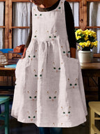 Cute Cat Face Pattern Comfy Midi Pinafore Dress elevenforest