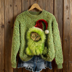 Christmas Monster Angry Cat Cozy Knit Sweater elevenforest