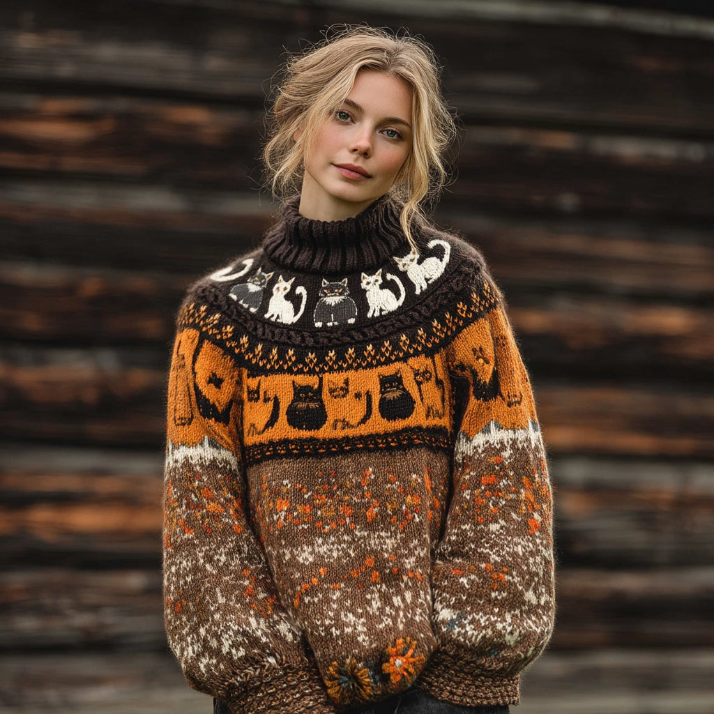 Vintage Fairman Island Cat Turtleneck Sweater elevenforest