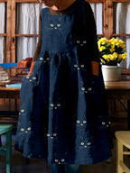 Cute Cat Face Pattern Comfy Midi Pinafore Dress elevenforest
