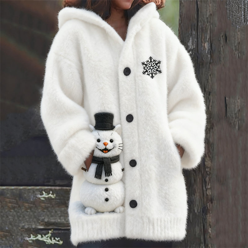Cat Snowman & Snowflake Cozy Hooded Cardigan elevenforest