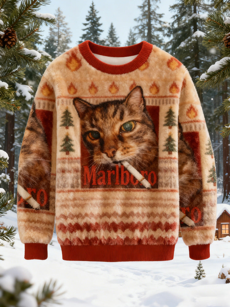 Funny Smoking Cat Meme Christmas Ugly Sweatshirt elevenforest