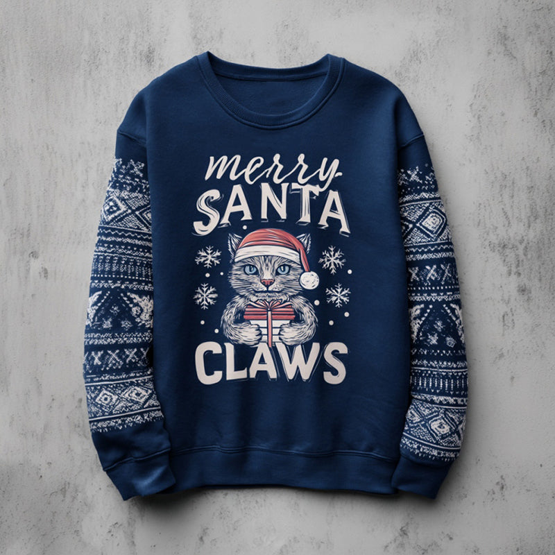 Women's Christmas Cat Comfortable Crew Neck Sweatshirt elevenforest