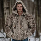 Men's Vintage Viking Celtic Knot Art Chunky Knit Hooded Zip-up Sweater artswardrobe