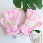 Cute Cat Paw Half-finger Plush Gloves elevenforest