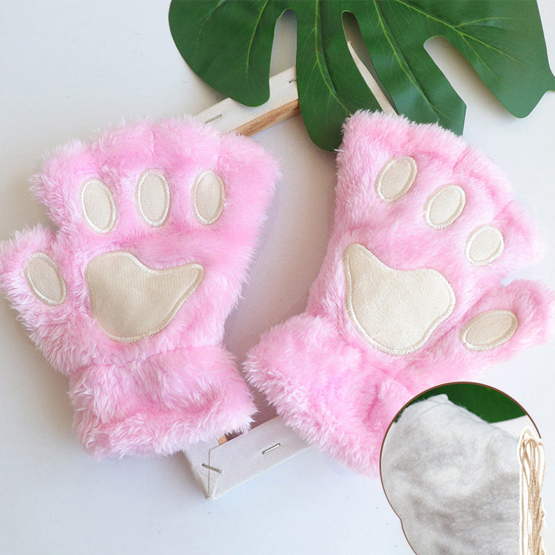 Cute Cat Paw Half-finger Plush Gloves elevenforest